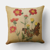 Rode Geum Bloemen & Vlinder Kussen (Achterkant)