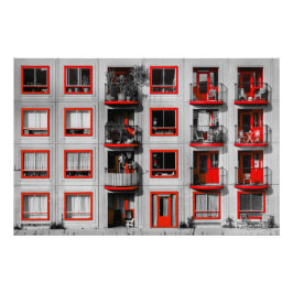 Rode gevel Zuidoost Balkon Bouwfotografie Foto Afdruk