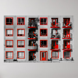 Rode gevel Zuidoost Balkon Bouwfotografie Poster