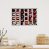 Rode gevel Zuidoost Balkon Bouwfotografie Poster (Keuken)