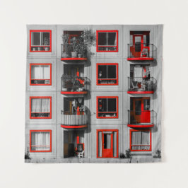 Rode gevel Zuidoost Balkon Bouwfotografie Wandkleed