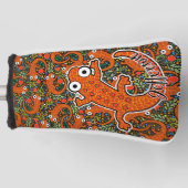 Rode gevlekte salamander op zwarte gepersonaliseer golfheadcover (Voorkant)
