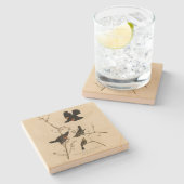 Rode gevleugelde Blackbird - Audubon's vogels van  Stenen Onderzetter (Zijkant)