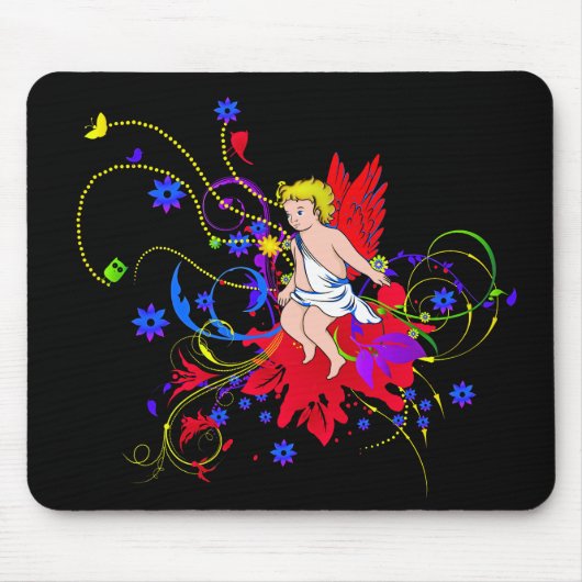 Rode gevleugelde faerie (fee) muismat (Voorkant)