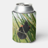 Rode gevleugelde zwarte vogel - achtertuin vogel K Blikjeskoeler (Blikje Achterkant)