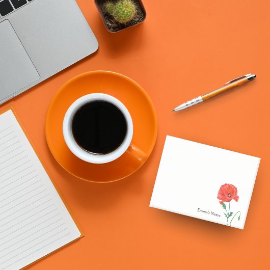 Rode gewone klaproos waterverf gepersonaliseerd post-it® notes