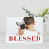 Rode Gezegende Typografie Foto Kerstmis Feestdagenkaart (Staand voorkant)