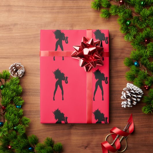Rode Gift Wrapping Papier Saxofoon Speler Meisje (Feestdagen Geschenken)