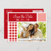 Rode Gingham Aankondigingskaart (Voorkant / Achterkant)