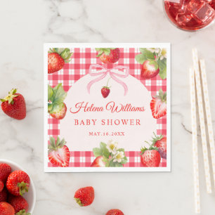 Rode Gingham Aardbei Baby Shower Papieren Servet