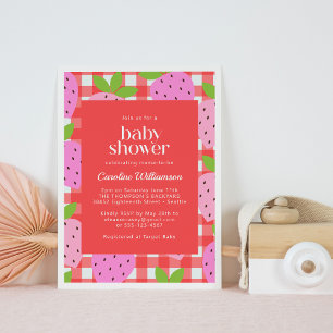 Rode Gingham Aardbei Krachtige Baby Shower Meisje Kaart