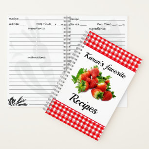 Rode Gingham Aardbei Persoonlijke Recept  Notitieboek