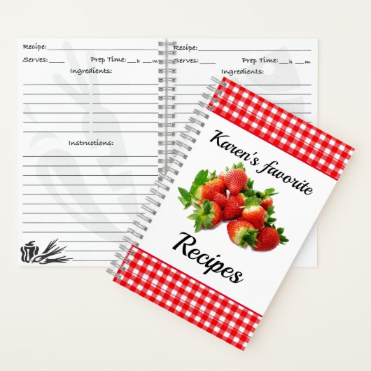 Rode Gingham Aardbei Persoonlijke Recept Notitieboek (Binnen)