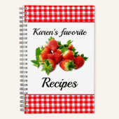 Rode Gingham Aardbei Persoonlijke Recept Notitieboek (Voorkant)
