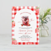 Rode Gingham Aardbei Zomer Jam Bruidsuitnodiging Kaart (Staand voorkant)