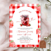 Rode Gingham Aardbei Zomer Jam Bruidsuitnodiging