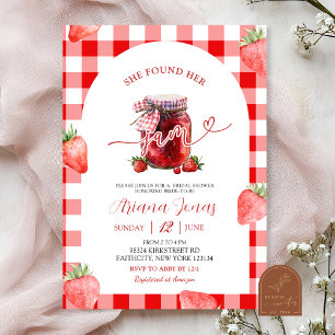 Rode Gingham Aardbei Zomer Jam Bruidsuitnodiging Kaart