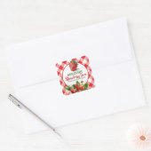 Rode Gingham Aardbeienjam Potlabel Vierkante Sticker (Envelop)