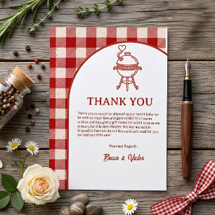 Rode Gingham Baby Q Barbecue Picknick Baby Shower Bedankkaart