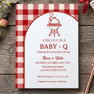 Rode Gingham Baby Q Barbecue Picknick Baby Shower Kaart