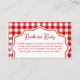Rode Gingham Baby-Q BBQ Baby Shower Boeken voor Ba Informatiekaartje