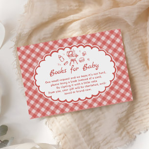 Rode Gingham Baby-Q BBQ Baby Shower Boeken voor Ba Informatiekaartje