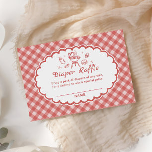 Rode Gingham Baby-Q BBQ Baby Shower Luiers Raffle Informatiekaartje
