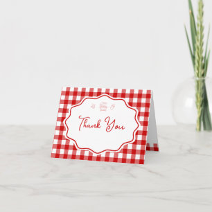 Rode Gingham Baby-Q BBQ Barbecue Baby Shower Bedankkaart