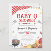 Rode Gingham Baby-Q Shower Uitnodiging (Voorkant)