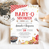 Rode Gingham Baby-Q Shower Uitnodiging