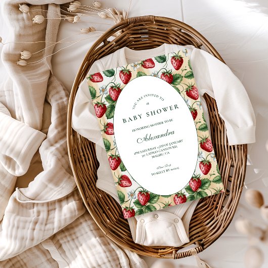 Rode Gingham-babyshower met bessen Kaart