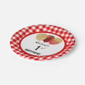 Rode Gingham & Ballonnen 1e Verjaardag Papieren Bordje (Gekanteld)