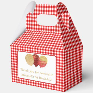 Rode Gingham Ballonnen Aangepaste Foto Verjaardag Bedankdoosjes