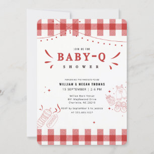 Rode Gingham Barbecue Baby Q Baby Shower Kaart