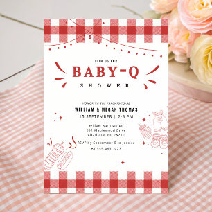 Rode Gingham Barbecue Baby Q Baby Shower Kaart