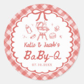 Rode Gingham Barbecue Baby-Q Baby Shower Sticker (Voorkant)