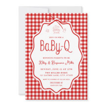 Rode Gingham Barbecue Baby-Q Baby Shower Uitnodigi