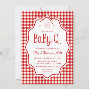 Rode Gingham Barbecue Baby-Q Baby Shower Uitnodigi Kaart