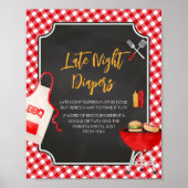 Rode Gingham BBQ Baby shower Late Night Luiers Poster (Voorkant)