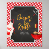 Rode Gingham BBQ Baby shower Luier Raffle Poster (Voorkant)