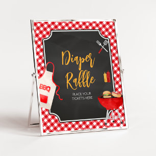 Rode Gingham BBQ Baby shower Luier Raffle Poster