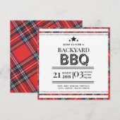 Rode Gingham BBQ-feest Platte Uitnodiging (Voorkant / Achterkant)