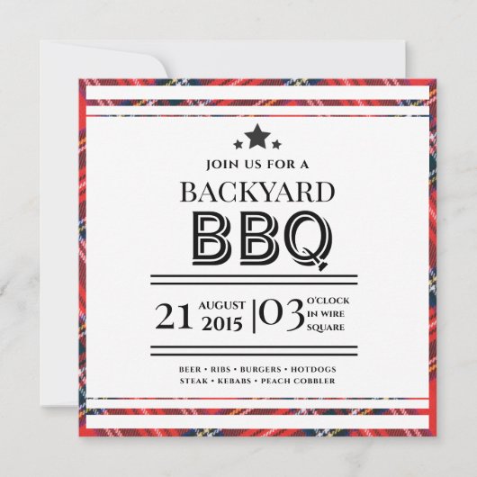 Rode Gingham BBQ-feest Platte Uitnodiging (Voorkant)