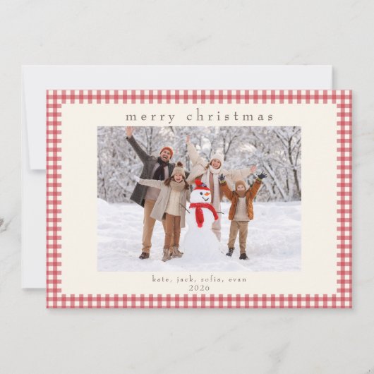 Rode Gingham Bericht Achterkant Kerst 2 Foto Feestdagenkaart (Voorkant)