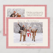 Rode Gingham Bericht Achterkant Kerst 2 Foto Feestdagenkaart (Voorkant / Achterkant)