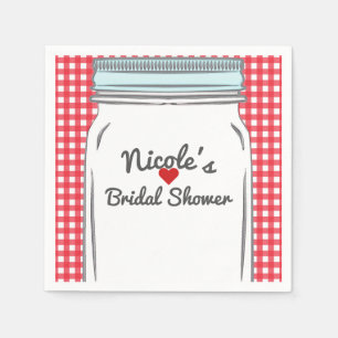 Rode Gingham & Blauwe Mason Jar Landelijke Country Servet