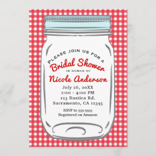 Rode Gingham & Blauwe Mason Jar Landelijke Landsti Kaart