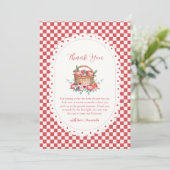 Rode Gingham Bloem Oogst Appel Baby Shower Bedankkaart (Staand voorkant)