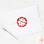 Rode gingham bloemenaardbeienjam label (Envelop)