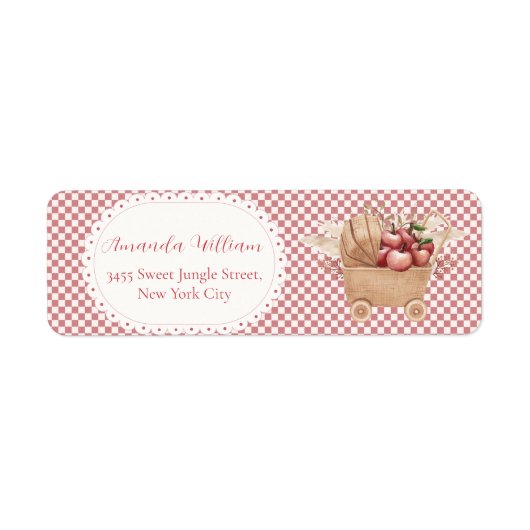 Rode Gingham Boho Appel Baby Shower Retouradres Etiket (Voorkant)
